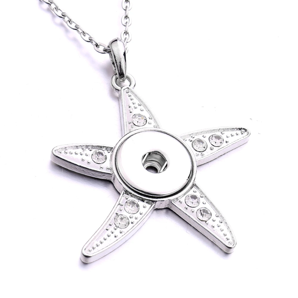 10pcs Vintage Style Starfish Snap Button Necklace 18mm Metal Star Snaps Buttons Pendant Necklaces For Women Jewelry Gift