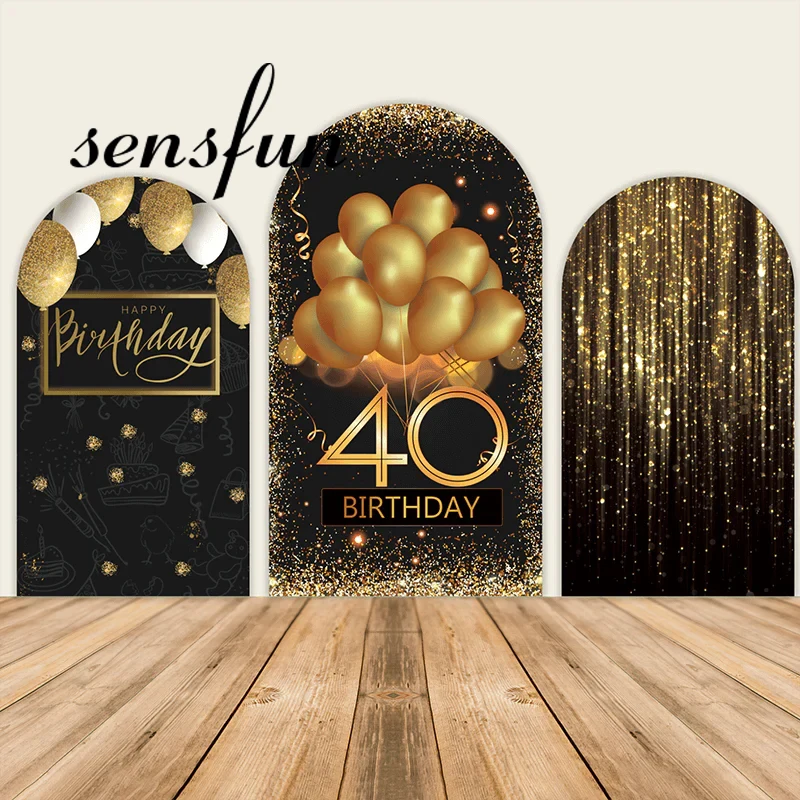 

Black And Gold Glitter 40th Birthday Party Arch Backdrop for Adult Balloons Photography Background Elastic Cover Party Decor