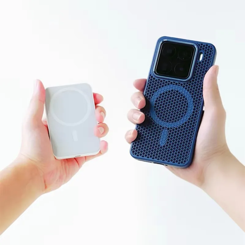 Magnetic Alloy Lens Wireless Charging Phone Case with Honeycomb Mesh Cooling Design