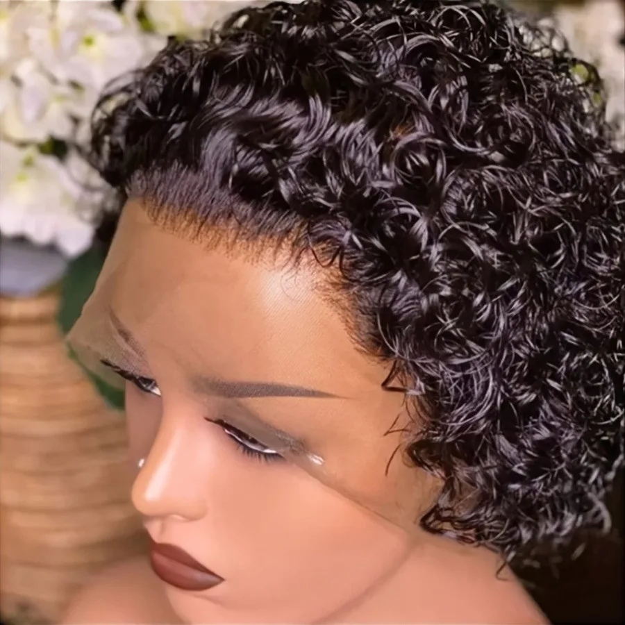 Pixie Cut Wigs Human Hair Short Curly Lace Front Human Hair Wigs Brazilian 13x4 Transparent Lace Wigs Water Wave Bob Wig 5