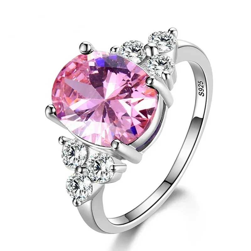 Elegant 925 Sterling Silver Zircon Ring with Multi-Colored Oval Stones – Perfect Fashion Jewelry