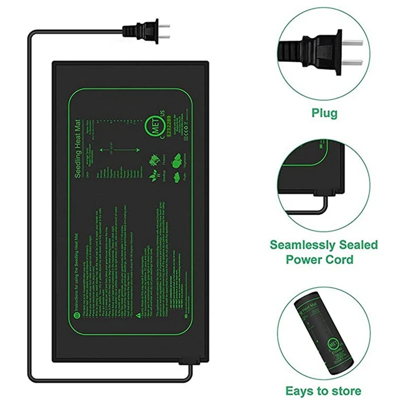 2 PCS Seedling Heat Mat For Seed Starting, 10 X 20.75Inch As Shown 21W Waterproof Heating Pad For Indoor Tray Plants US Plug