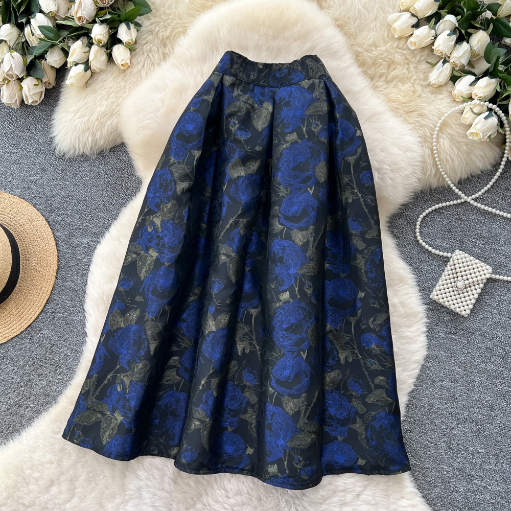 Chic Vintage Elegant jacquard slim High Waist Straight Skirt Korean Streetwear Autumn women clothing