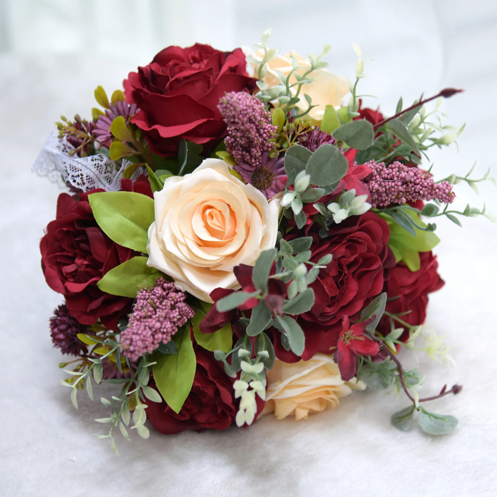 Burgundy Wedding Bouquet Cascading Bridal Bouquet Wedding Ceremony Anniversary Rustic Vintage Flowers Bridal Bouquets