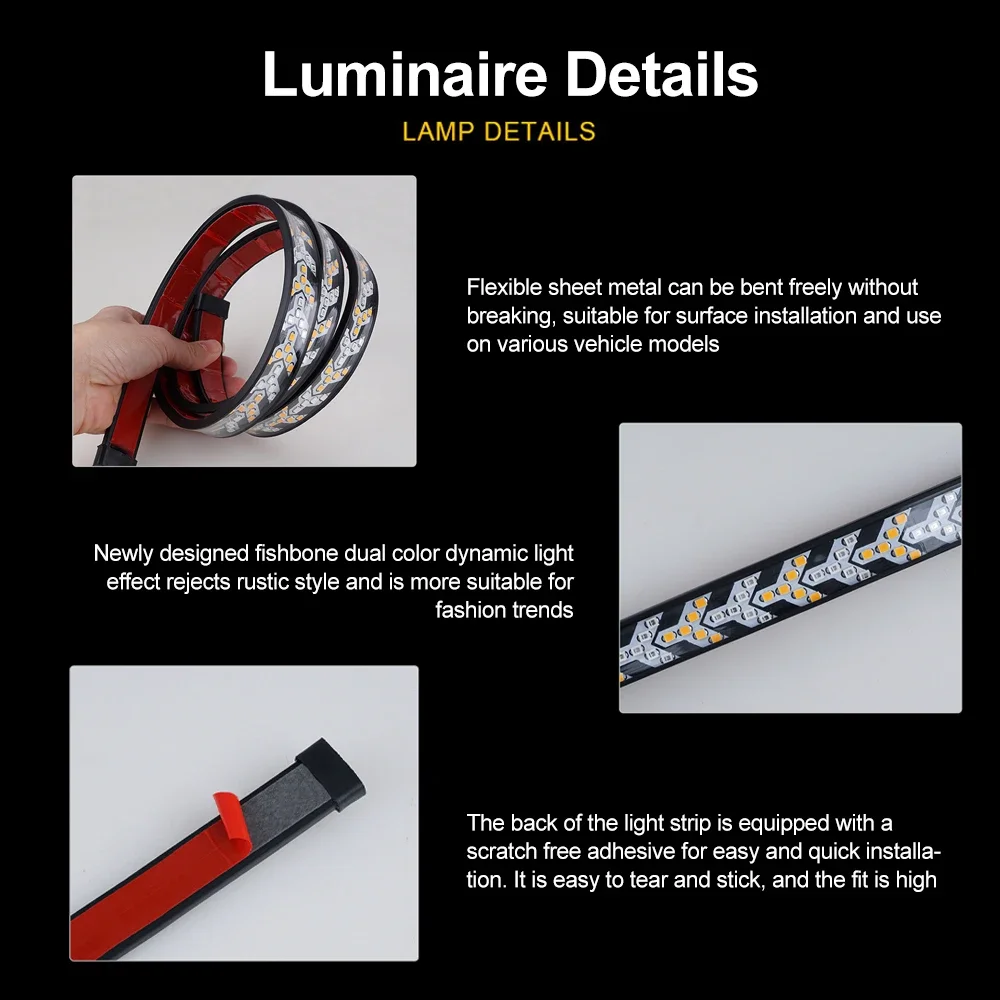 Car Strip Turn Signal Lamp Flowing Dynamic Warning Brake Reverse Tail light Truck LED Tailgate light Arrow LED Strip 12V 24V 5
