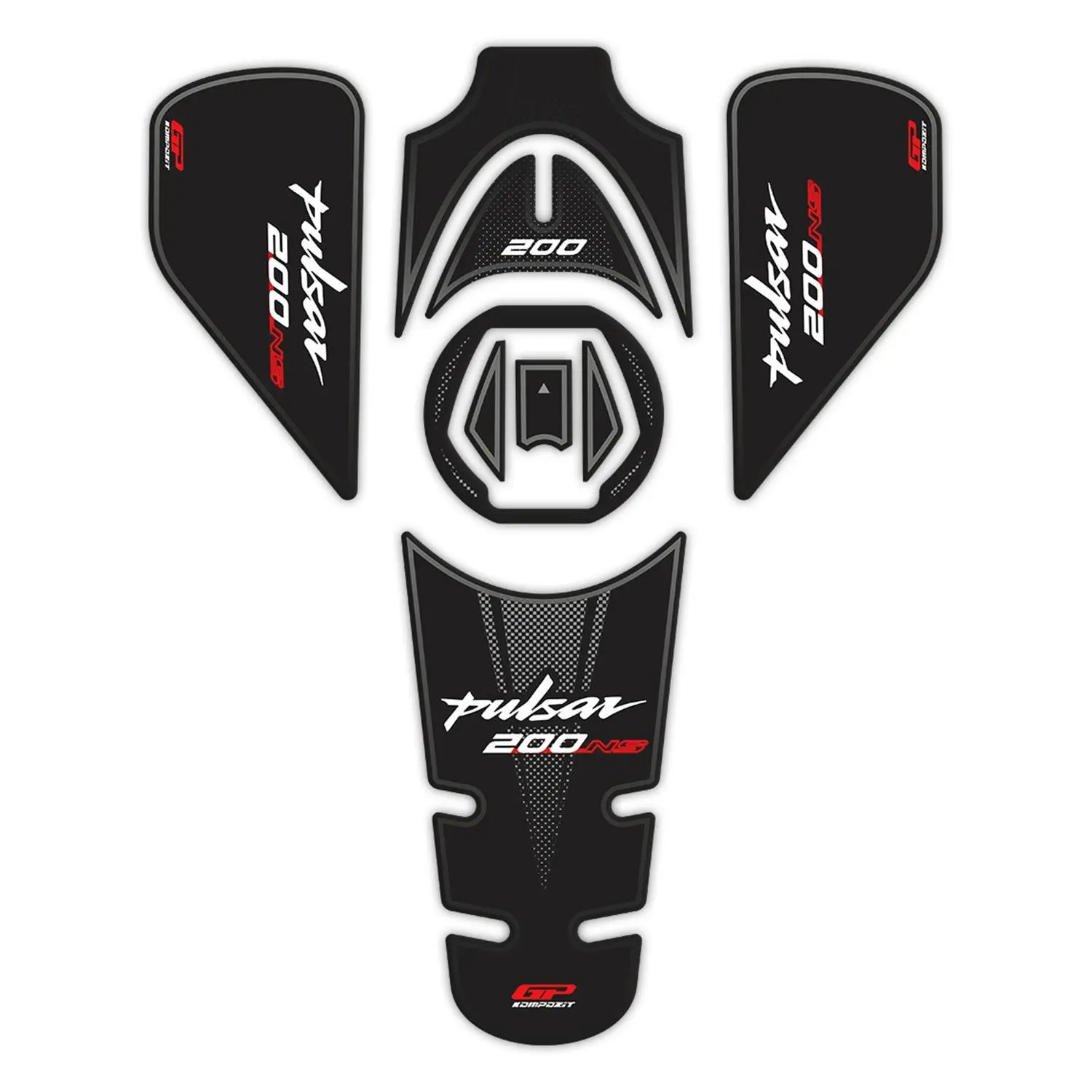 

GP Composite For Pulsar 200 NS 2011-2022 Compatible Tank Pad Set Black-Red