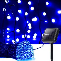 Luminous Solar - Powered String Lights - 300 LED Holiday Décor with 8 Dynamic Lighting Modes for Outdoor and Indoor Spaces (Blue)