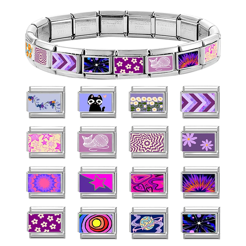 Purple Fashion Italian Stainless Steel Charm Girls DIY Making Jewelry Bracelet