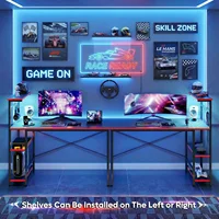 NOST&HOST 51.3" Gaming Desk for PC/Computer with LED, 4 Tiers, Storage, Hooks & Adjustable Shelf (Black Carbon Fiber) 6