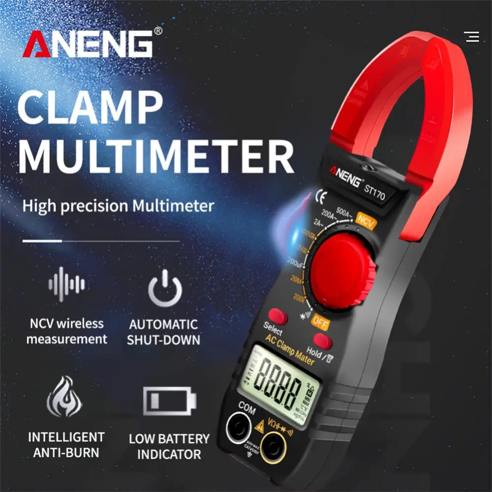 St170 Pinza Amperometrica Dc/Ac Corrente Pinza Amperometrica Digitale 1999 Conteggi 500A Multimetro Grande Schermo A Colori Tester Di Tensione Auto Nc