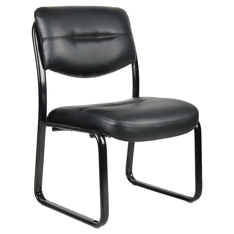 Black Armless Leather Sled Base Guest Chair for Reception Areas 2 pcs business ball point pens black signature with chain office come ball point pens black reception counter metal guest book