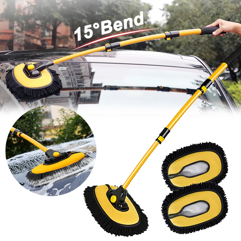 Car Cleaning Tool 15° Bend Telescoping Long Handle Washing Mop