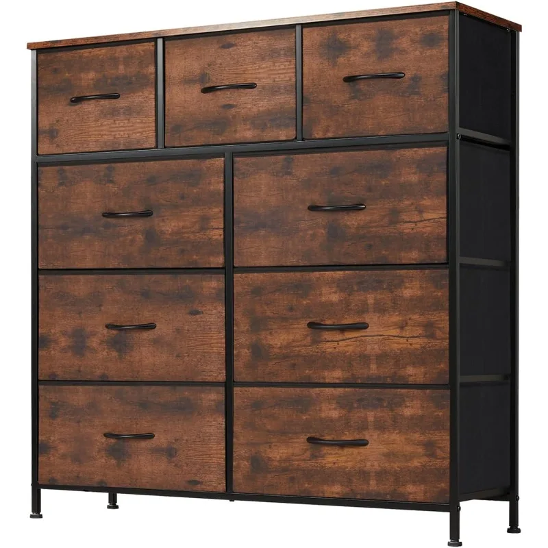 

Dresser for Bedroom with 9 Drawers, Clothes Drawer Fabric Closet Organizer, Cloth Dresser with Metal Frame and Wood Tabletop