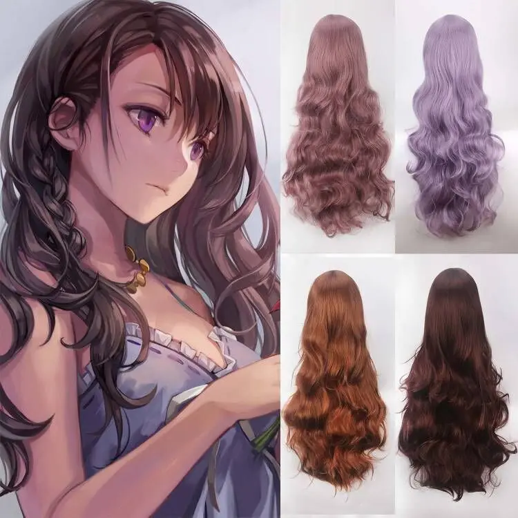 

80CM Synthetic Cosplay Wig Anime Costume Wig Blonde Blue Pink Purple Hair For Party Long Wavy Curly Cosplay Wigs For Women