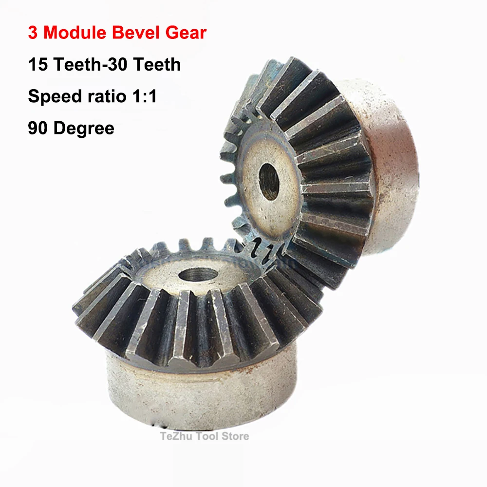 

1PCS Single 3 Module 1:1 Bevel Gear 15 Teeth-30 Teeth 90 Degree Metal Bevel Gear Mechanical Transmission Part Blank Hole