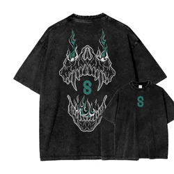 Vintage Washed Kaiju No. 8 Graphic Anime Cotton Tee - Unisex Casual Short Sleeve Shirt - S (Black)