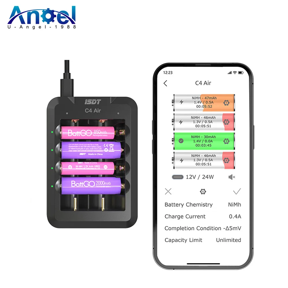 

ISDT C4 Air USB Type-C Charger 6-Bay 4A Universal Battery Smart Charger w/ APP Connection for AA AAA Li-ion Rechargeable Battery