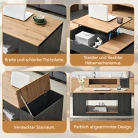 Table basse relevable 109,5 cm, cadre gris, table de salon moderne et élégante avec espace de rangement caché sous le plateau 5