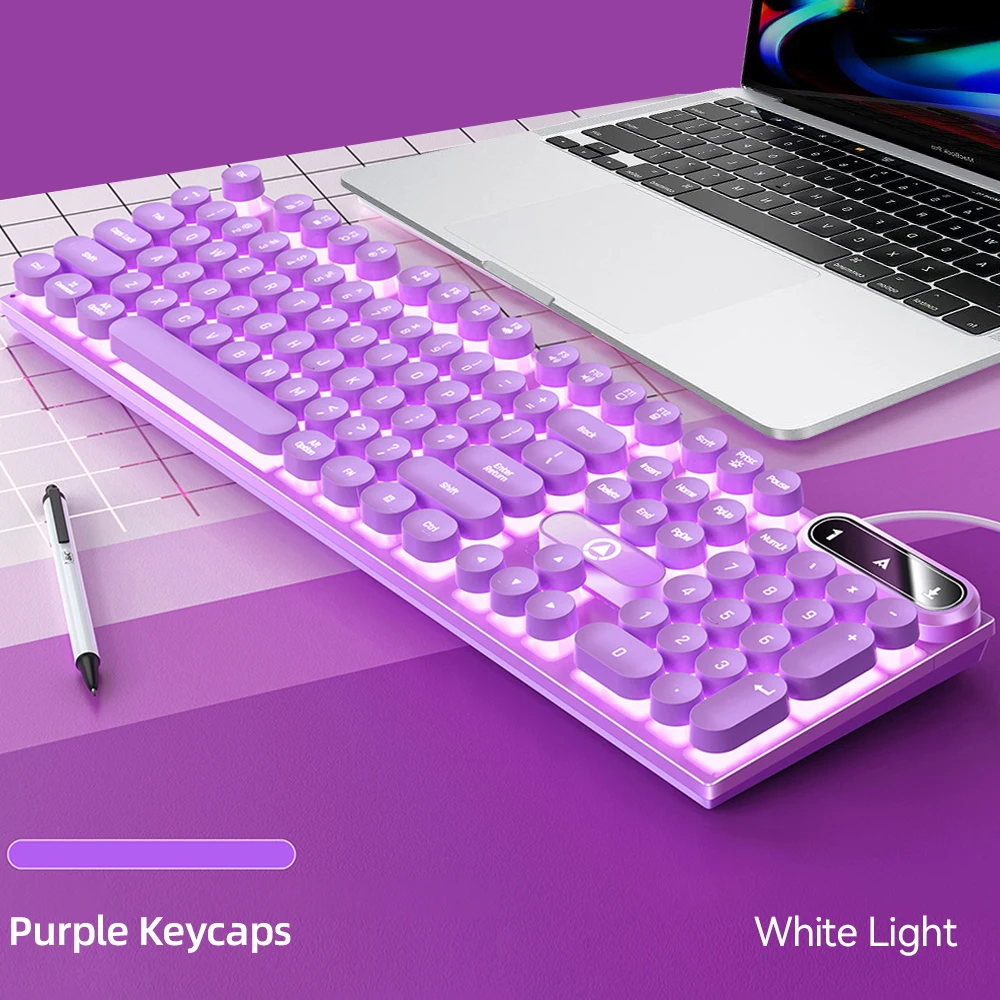 Retro Punk Round Keycap Gaming Keyboard Wired RGB Backlit Keyboard USB  Backlight 104 Keys Ergonomic Gamer Keyboard for PC Laptop - AliExpress