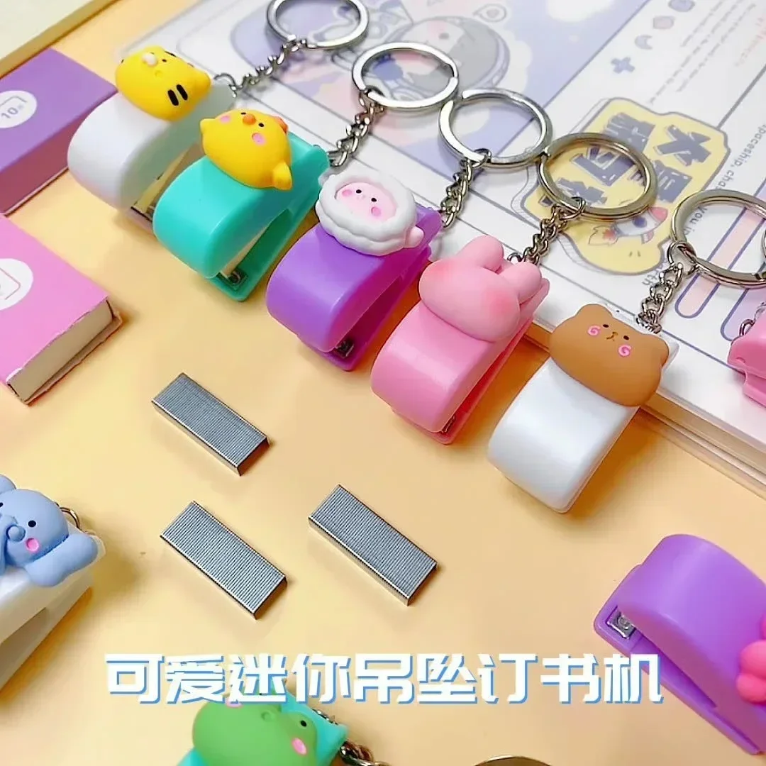 Cute Mini Animal Stapler Creative Portable Book Binding Machines Keychains School Supplies Office Accessories Stationery Gifts mini stapler set