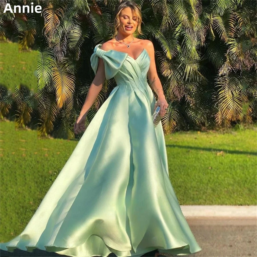 

Женское платье на одно плечо Annie, зеленое платье для выпускного вечера, элегантное атласное вечернее платье А-силуэта, корсет, женское платье