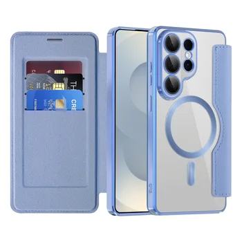 Leather Flip Phone Case for Samsung Galaxy S25 S26 Ultra Plus S25 FE Edge S24 S25 Ultra For Magsafe Card Wallet Mangnet Funda 1