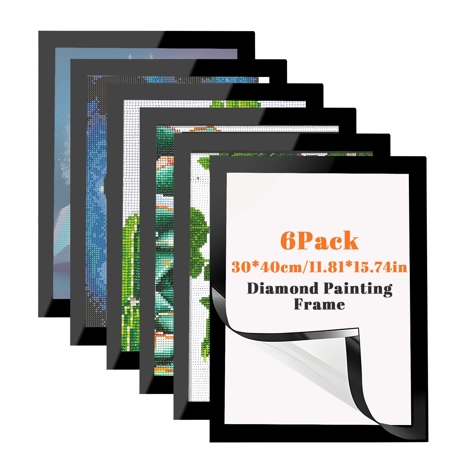 Marco de imagen de pintura de diamante, Marco magnético autoadhesivo negro para decoración de pared en el hogar, 30X40 Cm, 6 paquetes