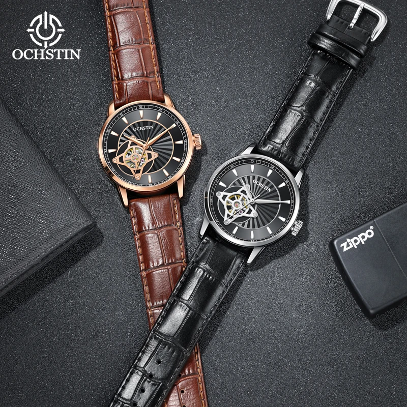 OCHSTIN Master Series Hollow Mechanical Watch Multi-color Banquet Match For Friends Leather Strap Men's Mechanical Watch