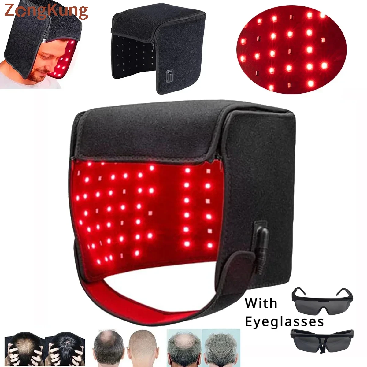 

660nm&850nm LED Red Light Physical Therapy Hat for Hair Loss, Promote Rapid Hair Growth Hat with Remote Contro and eyeglasses