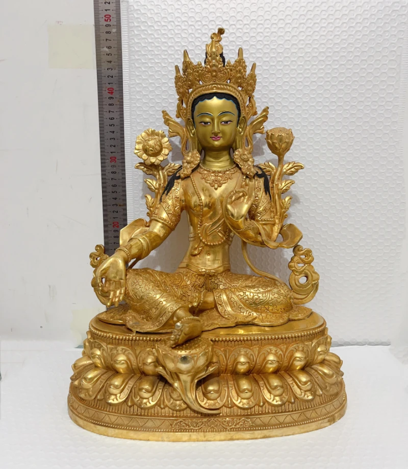 

48CM 19 inch HUGE TOP Buddha figure HOME efficacious Protection Tibetan Bodhisattva Green Tara Gold-plated Buddha brass statue