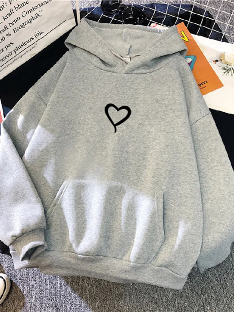 Description Picture 5 of item2024 Autumn Winter Hoodies Sportwear Women's Hoodie Pullover Sweatshirt Stylish Love Print With Thick Long Sleeves Tops Loose