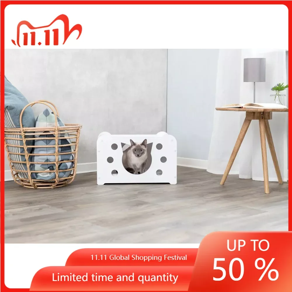 

White Shelves for Cats Products Vienna Small Indoor Wooden Cat Condo With Hammock Balcony Rest Net Hammocks Outdoor Sunbath Pet
