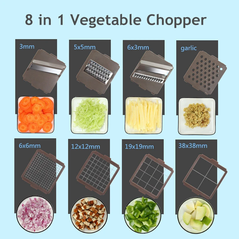 Kitchen Accessories Vegetable Cutter Onion Chopper Mandoline Slicer Dicer  With 8 Replaceable Blades Veggie Peeler Cooking Tools