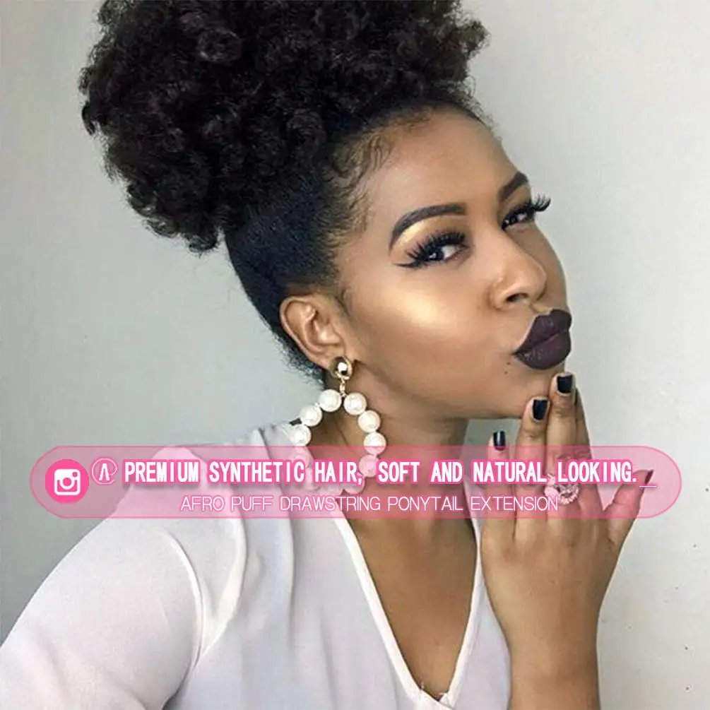Afro Puff Drawstring Ponytail Synthetic Hair Extension Ombre Honey Colored Blonde Clip On Kinky Curly Ponytail