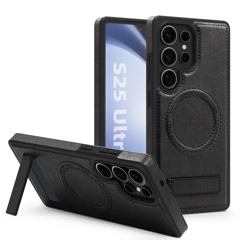 Leather Stand Case with Magnetic Wireless Charging and Fall Protection