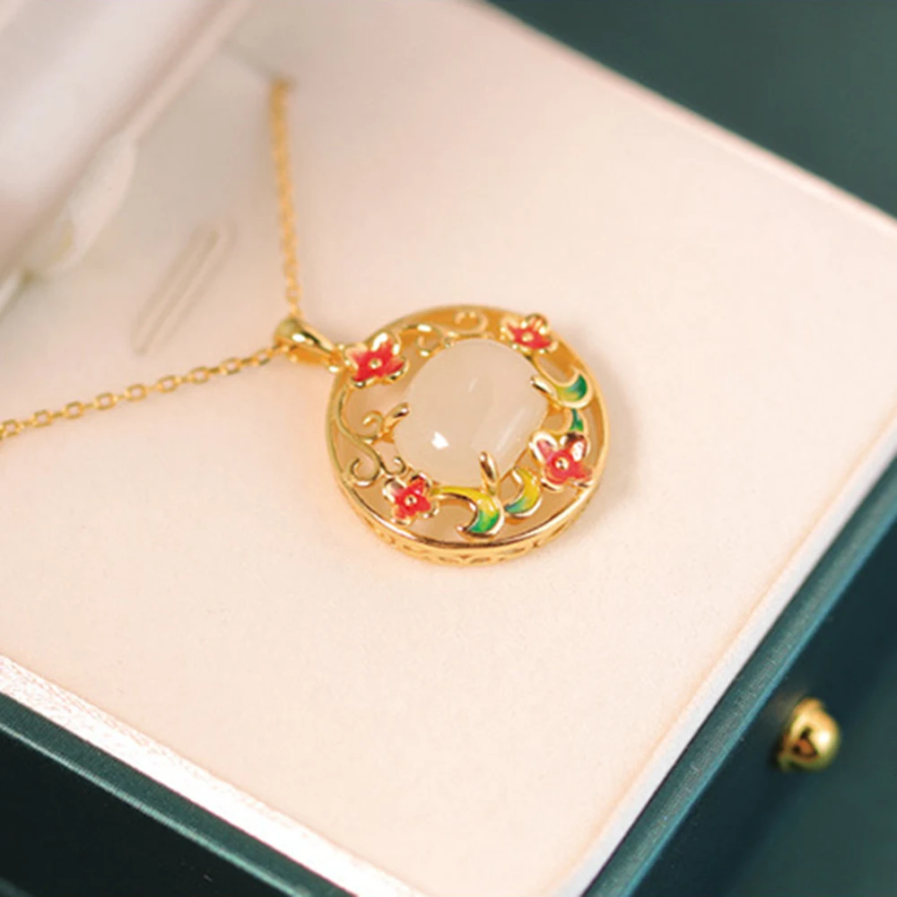 

2004 New S925 Silver Hotan Jade Safety Chain Fashion Necklace Women Sterling Plated 18KG Gold Colorful Silver Paintings