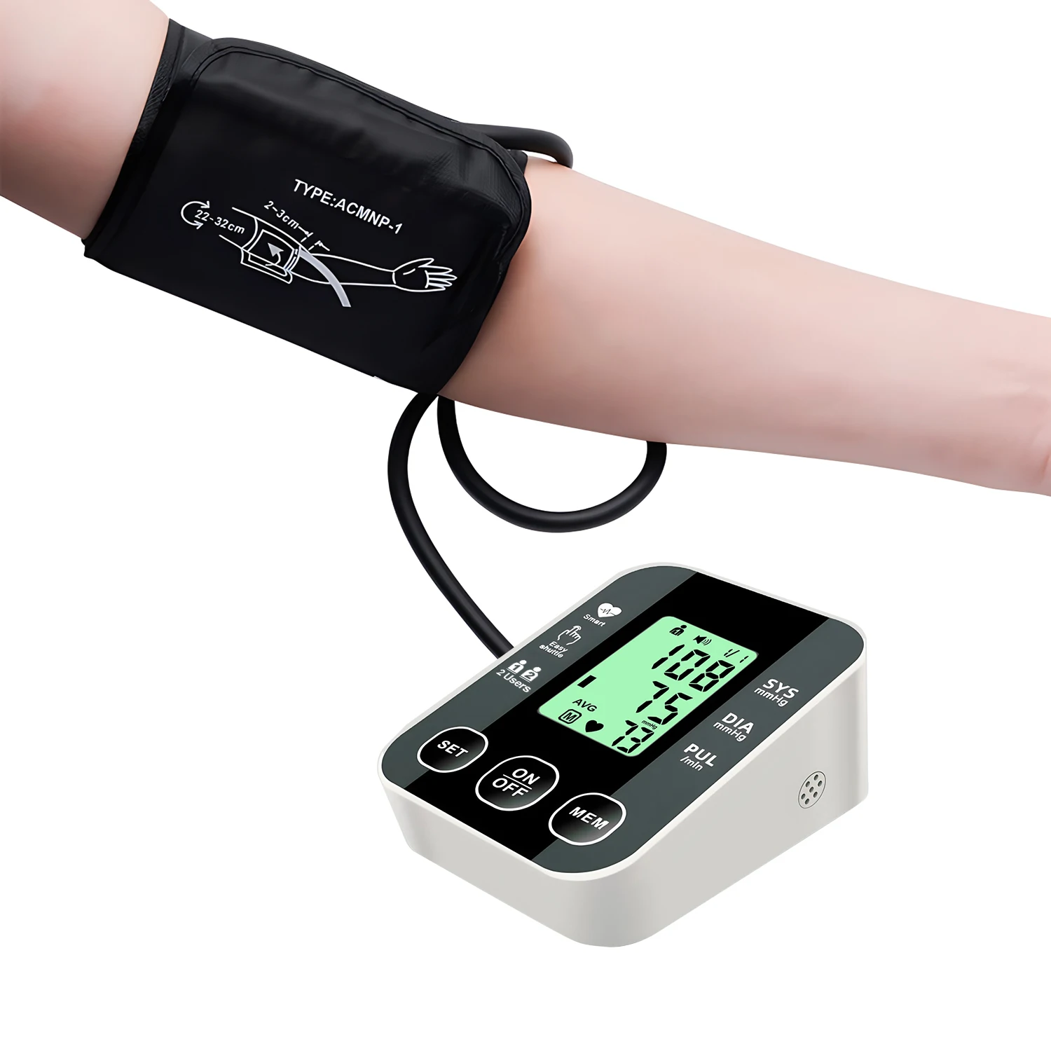 Blood Pressure Monitor Upper Arm Cuff Accurate Automatic BP Pulse Rate Meter with Adjustable Digital LCD