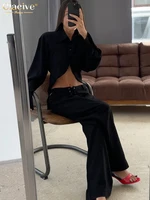 Clacive Fashion Loose White Linen Women's Two Pieces Set 2024 Elegant Long Sleeve Shirt With Mid Waist Wide Pants Set Streetwear - Image 3