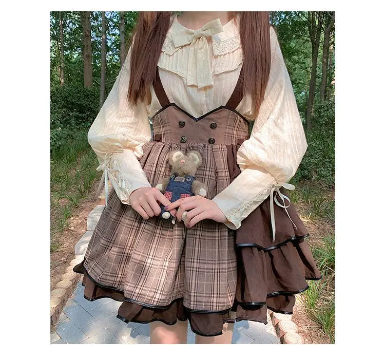 MAGOGO Vintage Lolita Shirt for Girls Soft Sisters Little Detective Daily Party Clothes Lolita Inner Top 1Pc
