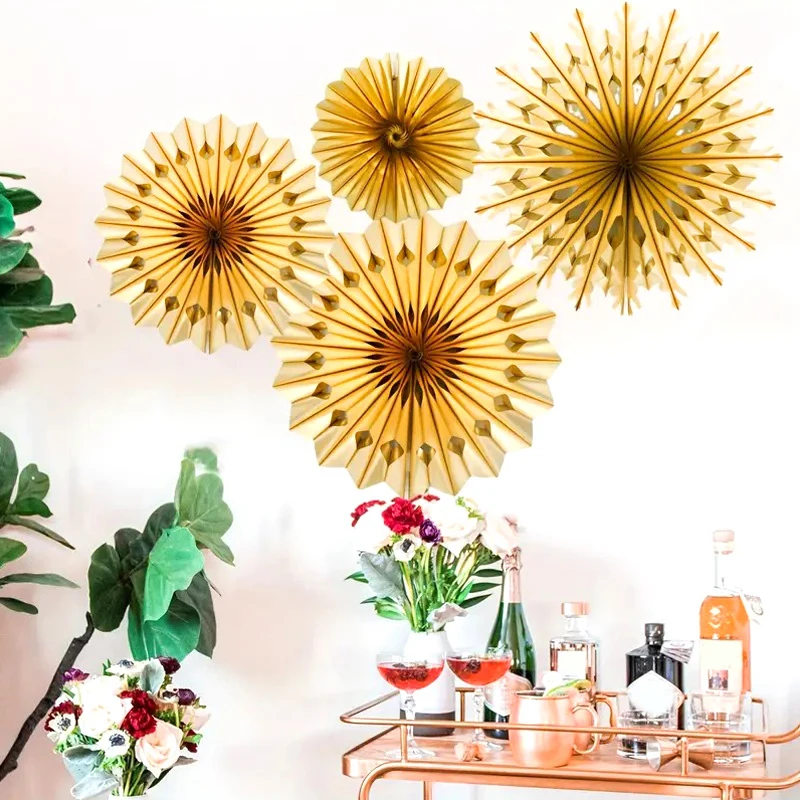 

1PC Showers Flower Hanging Paper Fan Origami Fans Aluminum Hollow Out Decoration DIY Wedding Paper Crafts