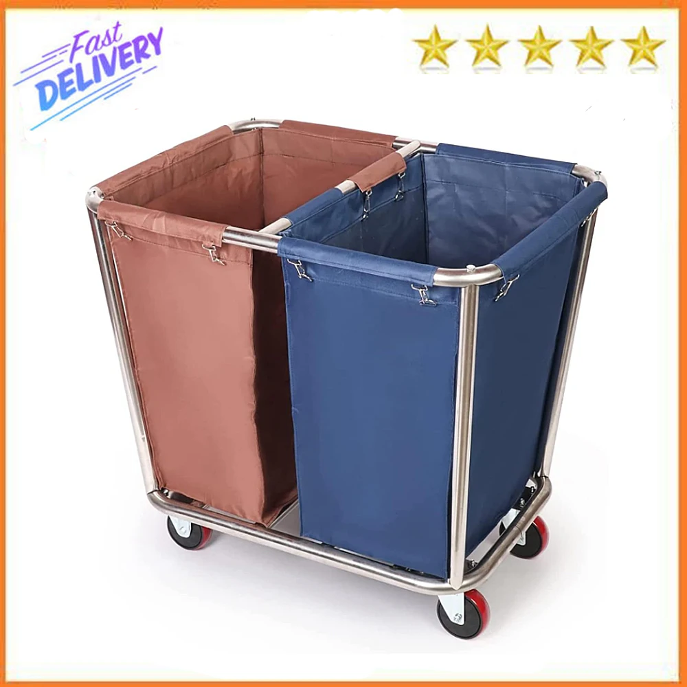 240l laundry hamper large blanket basket sorter 3 section bag organizer for dirty clothes stuffed animal toys towel organization Laundry Sorter Cart 2 Bag, Hamper Basket Cart with Heavy Duty Lockable Wheels and Removable Bags Industrial Laundry Trolley Cart