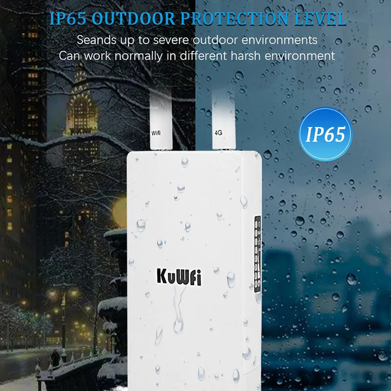 Kuwfi-roteador sem Fio ao ar Livre com Cartão Sim Impermeável Home Hotspot 4g Lte Cobertura Wifi Rj45 Wan Lan 150mbps - Imagem 3