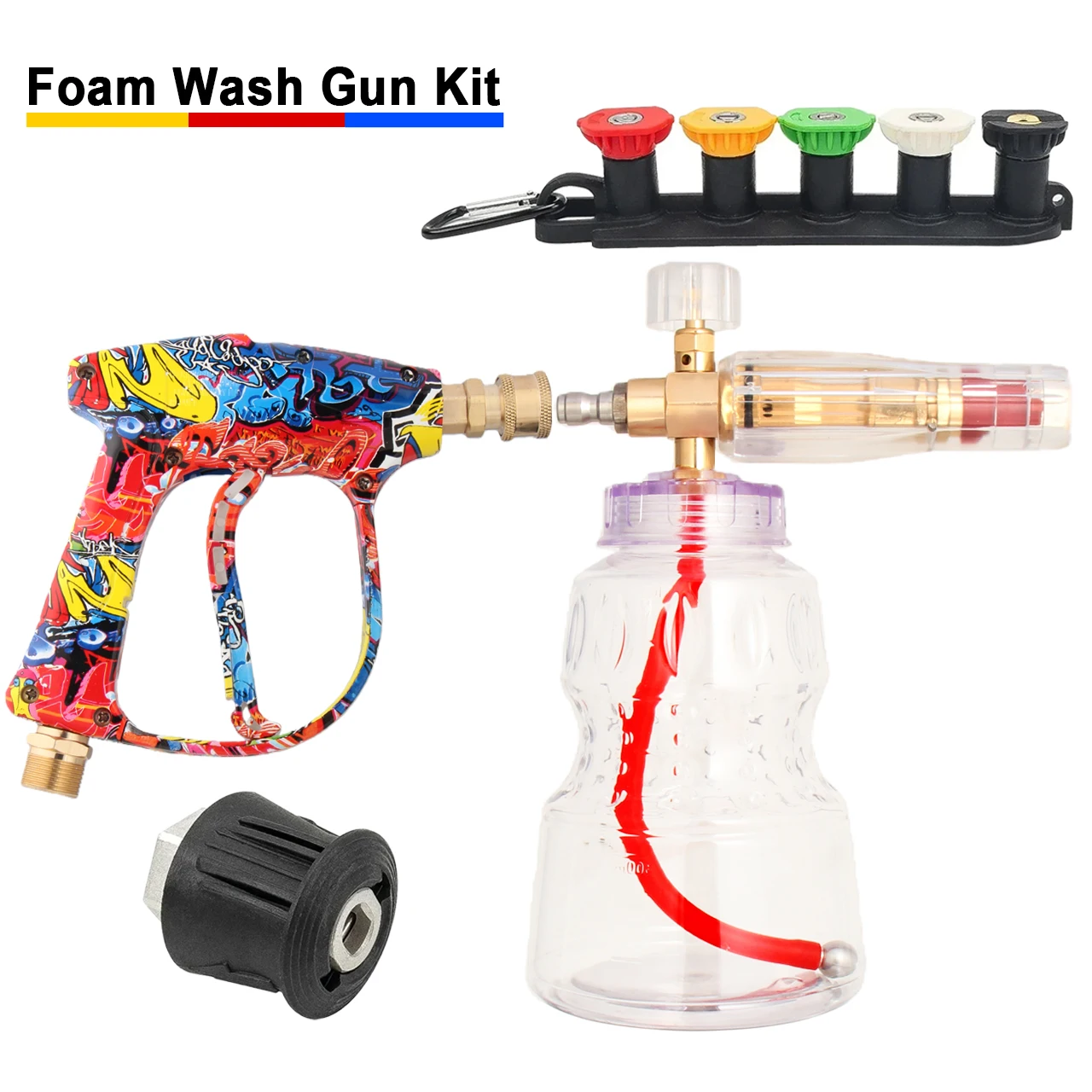 Vibrant Painted Spray Gun + Aluminum Alloy Foam Cannon Kit with Optional Adapters and Multi-Angle Nozzles for Auto Washing