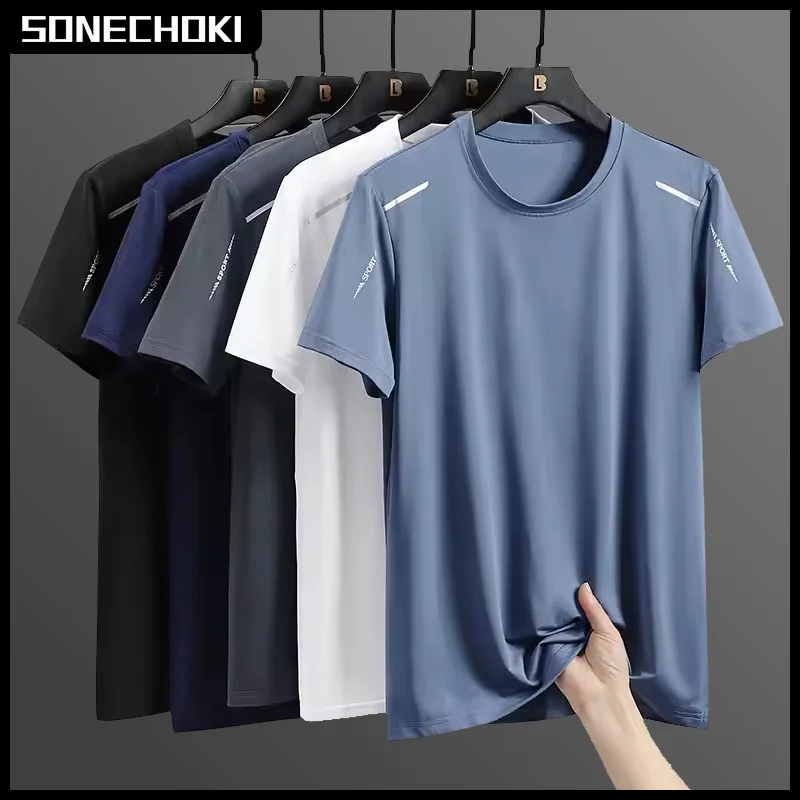 Ice Silk Running Shirts Men Loose Printing Short Sleeve Basketball Gym...
