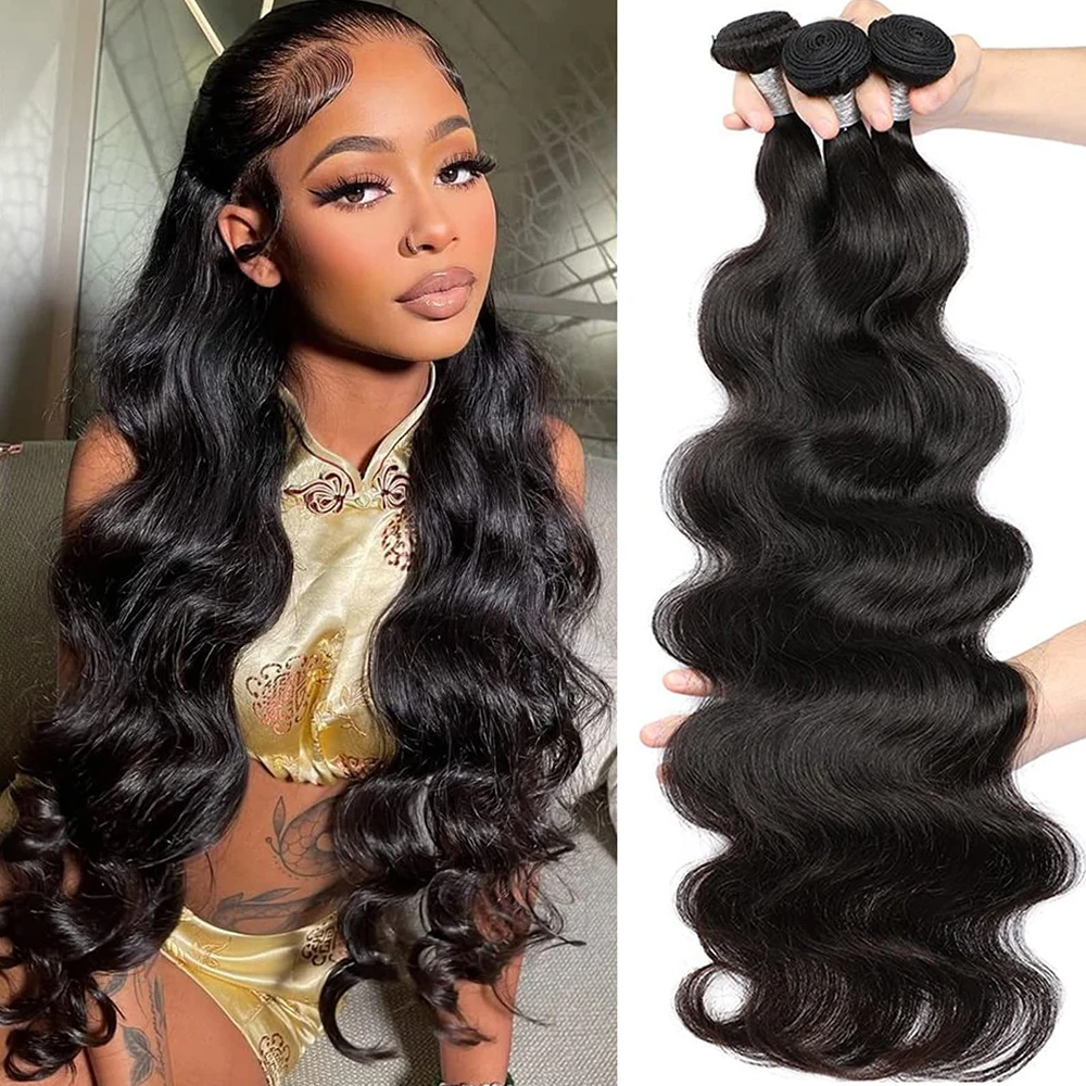 

Body Wave Bundles Human Hair Brazilian Weaving Natural Black 1 3 4 Bundles Deal Virgin Hair 28 30 Inch Raw Hair Extensions