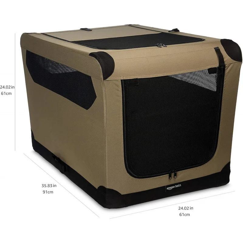 Basics-Folding Soft Crate for Cat, Dog, Rabbit, 36 Inch, Tan, 35.8"L x 24.0"W x 24.0"H