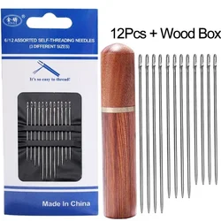 Stainless Steel Self-Threading Sewing Needles - Side Hole Design for Easy Stitching - 12/30 Pack (C 12PCS with Box)