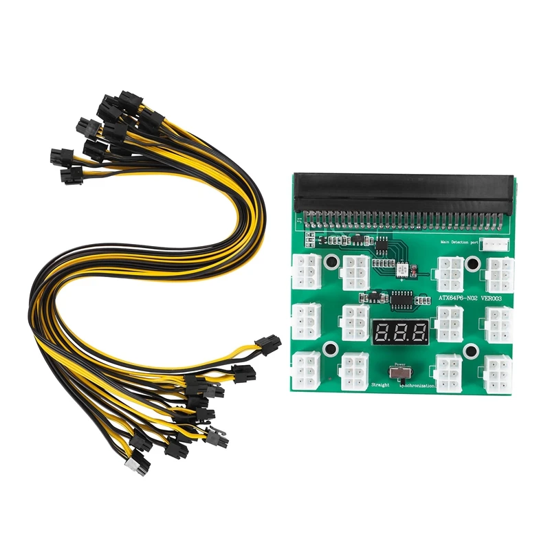 

Power Module Breakout Board Kits With 12Pcs 6Pin To 8Pin (6+2)Pin Power Cable For HP 1200W 750W PSU GPU Mining Ethereum