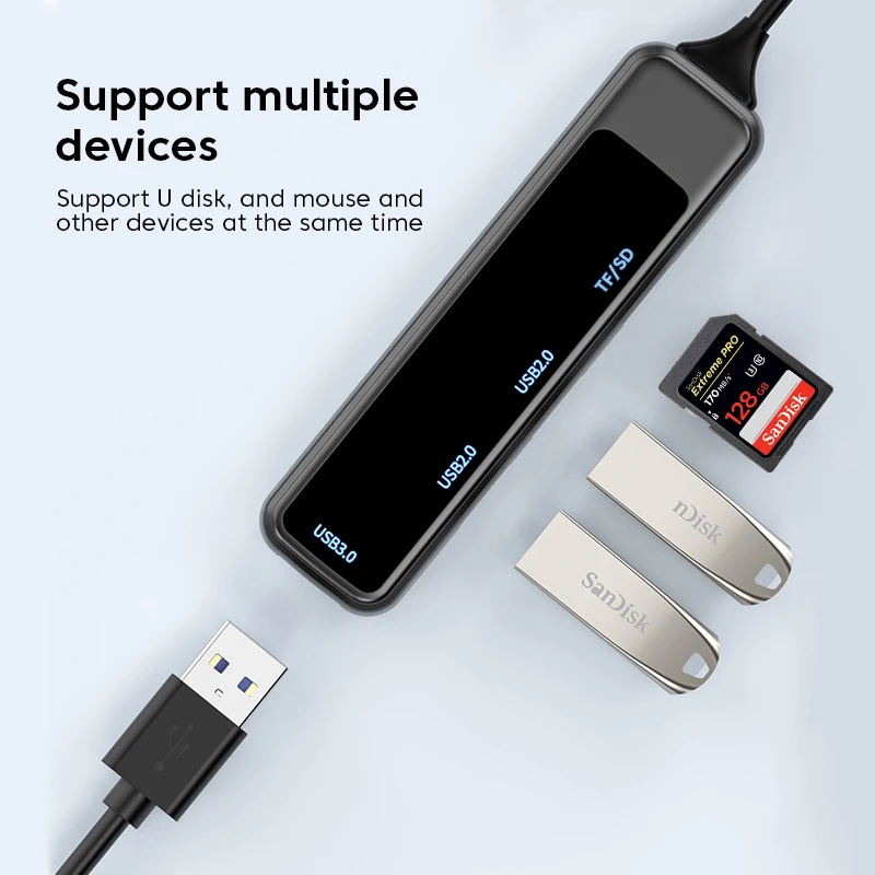 6-in-1 USB 3.0 HUB Expansion Dock Ultra-Slim Converter Type C Card Reader OTG Adapter For PC Computer Accessories