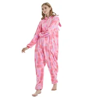Pink Sleep Jumpsuit Woman Onesie Adults Pyjama Animal Plush Winter Warm Hooded Kigurumi Unicorn Pajamas Star Print Christmas Pjs 2